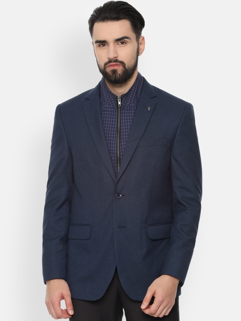 

Van Heusen Men Navy-Blue Self-Design Single-Breasted Slim-Fit Blazer
