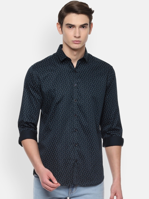 

V Dot Men Navy Blue Slim Fit Printed Casual Shirt