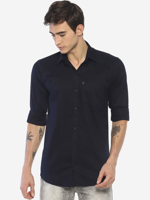 

LEVIZO Men Navy Blue Premium Regular Fit Solid Casual Shirt