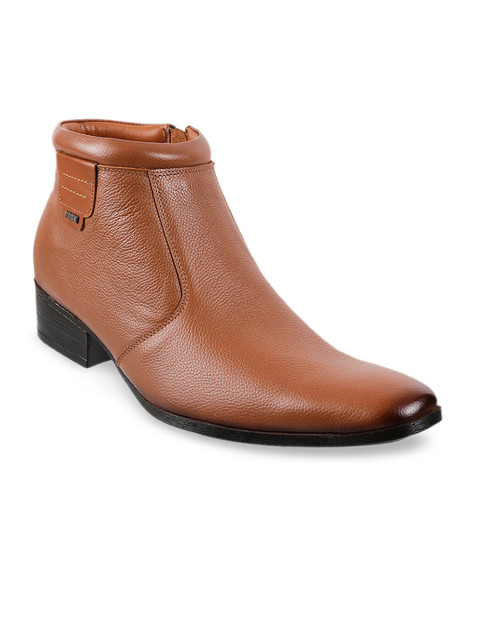 

Mochi Men Tan Brown Textured Leather Formal Boots
