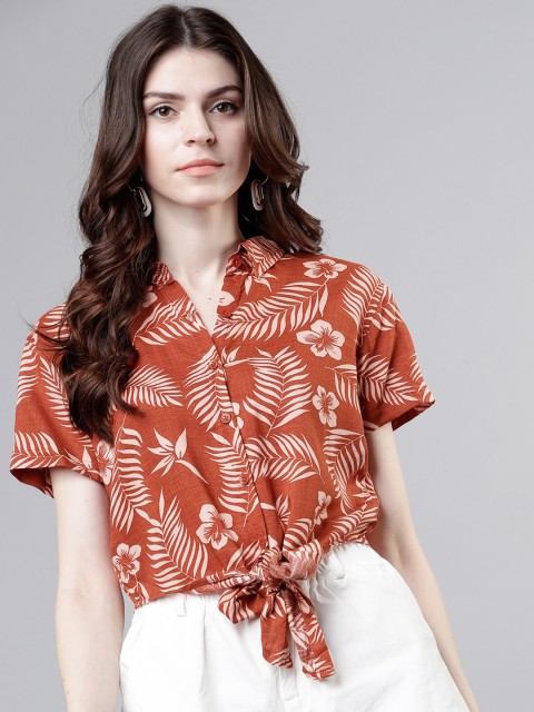 

Tokyo Talkies Women Rust Brown Regular Fit Printed Casual Shirt