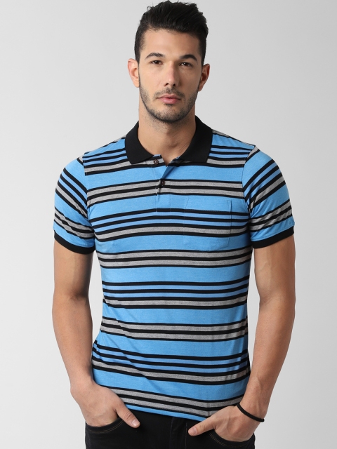 

Peter England Casuals Men Blue & Grey Striped Polo Collar T-shirt