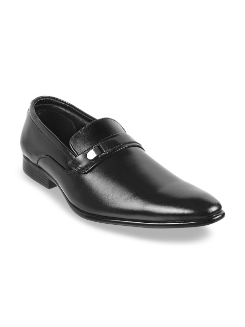 

Mochi Men Black Solid Leather Formal Slip-On Shoes