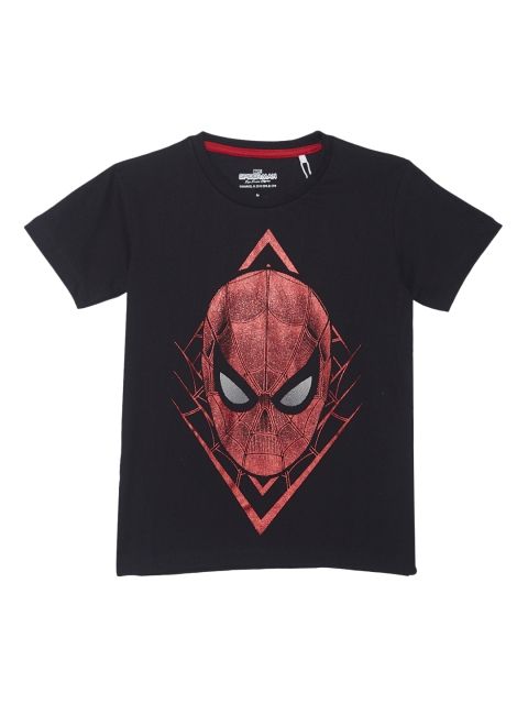 Spider-man Boys Black & Red Spiderman Printed Round Neck T-shirt