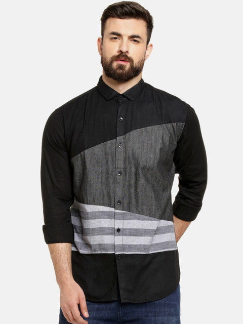

Campus Sutra Men Black & Grey Regular Fit Colourblocked Casual Shirt