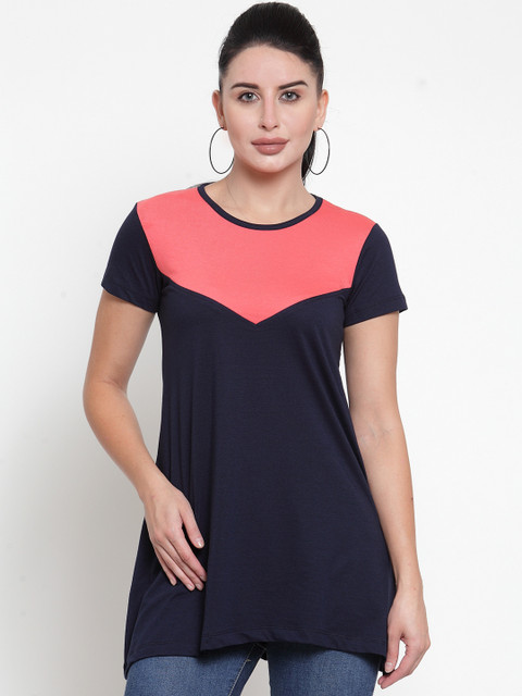 

Kalt Black & Pink Colourblocked Tunic, Navy blue