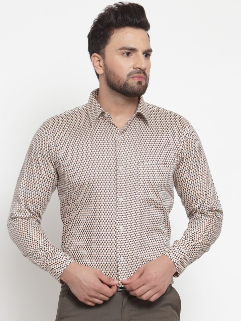 

Hancock Men Cream-Coloured & Navy Blue Slim Fit Printed Formal Shirt