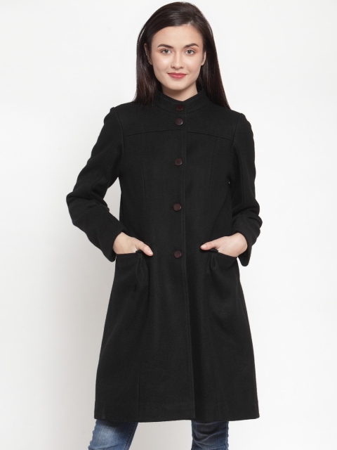 

Owncraft Women Black Solid Single Breasted Longline Woolen Overcoat