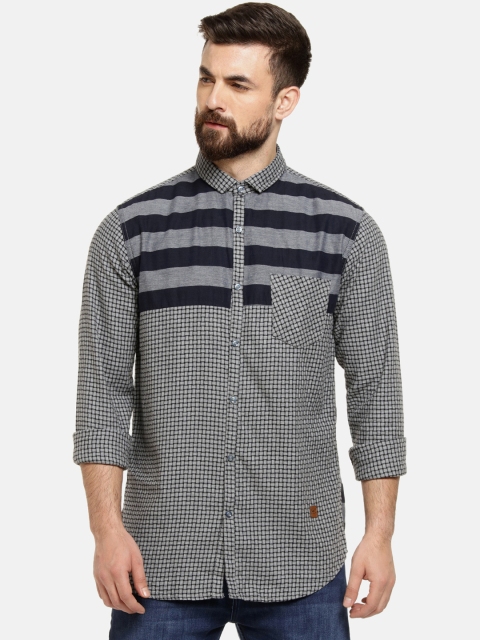 

Campus Sutra Men Blue & Grey Regular Fit Striped Casual Shirt