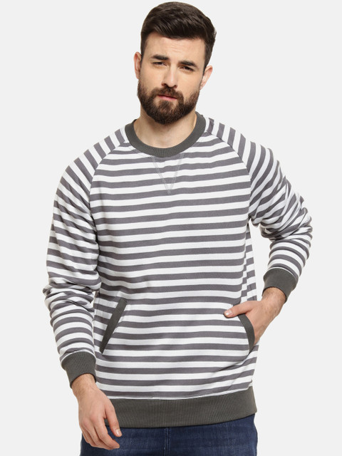 

Campus Sutra Men Grey & White Striped Sweatshirt