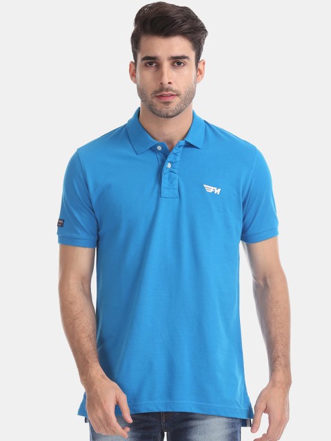 

Flying Machine Men Blue Solid Polo Collar T-shirt