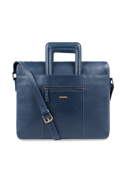 

Hidesign Men Navy Blue Solid Laptop Leather Bag