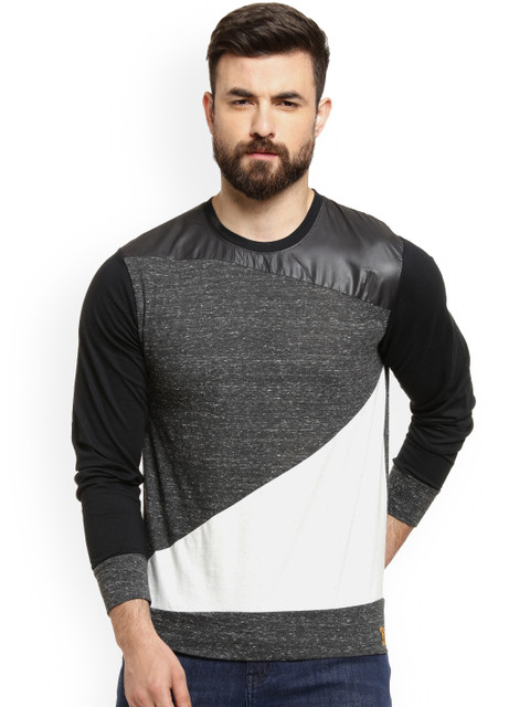 

Campus Sutra Men Charcoal Grey & White Colourblocked Round Neck T-shirt
