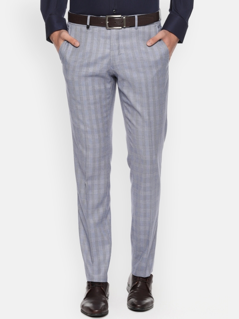 

Van Heusen Men Grey Slim Fit Checked Formal Trousers