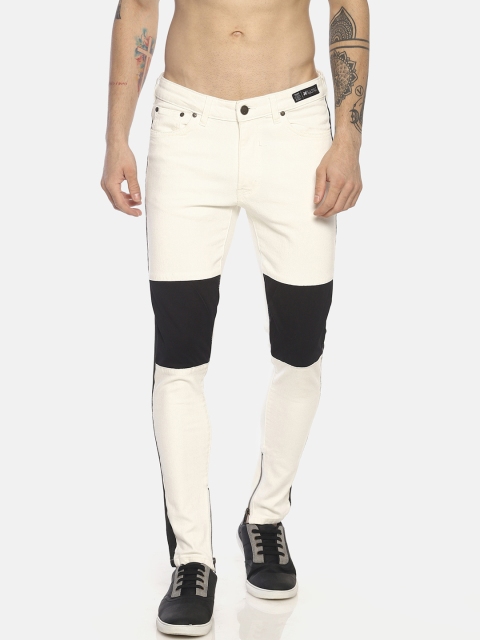 

KULTPRIT Men Cream-Coloured & Black Skinny Fit Mid-Rise Clean Look Jeans