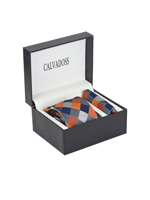 

Calvadoss Men Orange & Grey Checked Accessory Gift Set