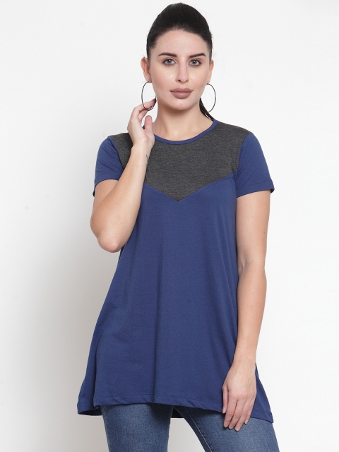 

Kalt Blue & Grey Melange Colourblocked Tunic