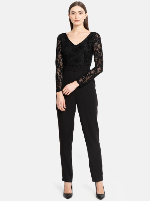 

Kazo Women Black Self Design Lace Basic Jumpsuit