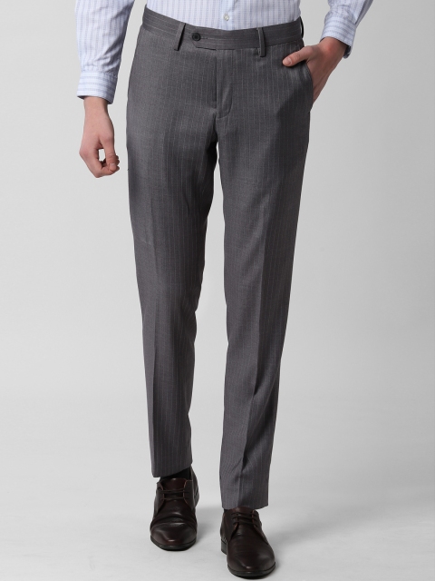 

Peter England Men Grey Slim Fit Striped Formal Trousers