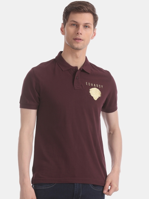 

Ed Hardy Men Brown Solid Polo Collar Pure Cotton T-shirt