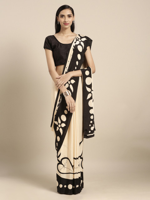 

Mitera Off-White & Black Pure Crepe Printed Saree