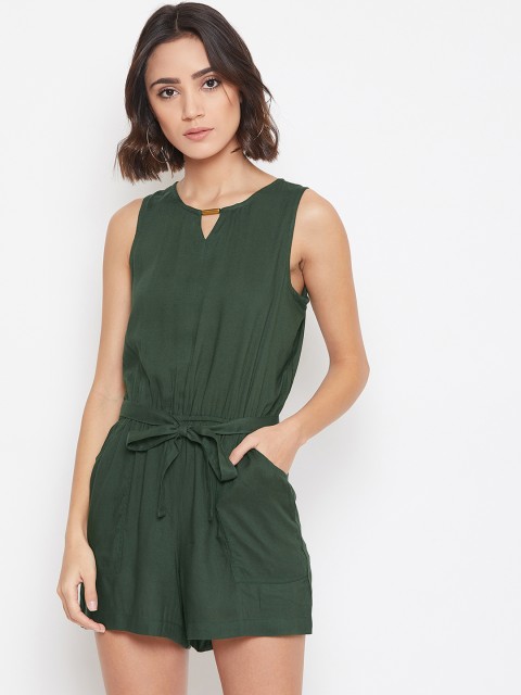 

PURYS Women Green Solid Playsuit
