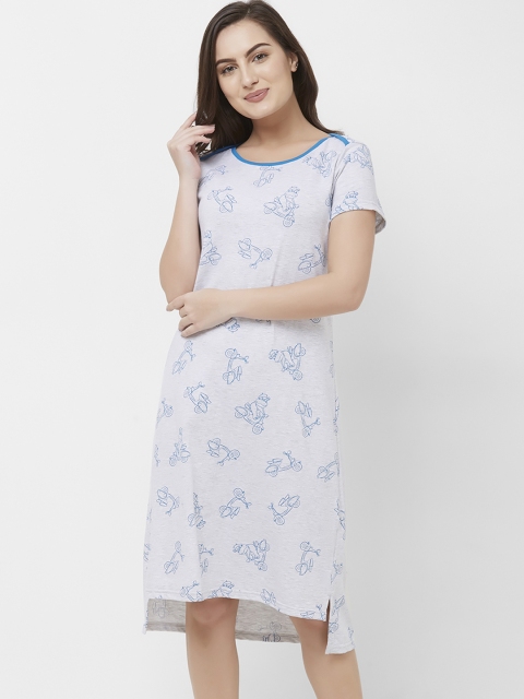 

Mystere Paris Grey & Blue Printed Nightdress