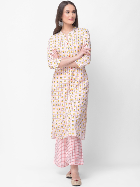 

aayusika Women Pink & Yellow Printed Kurta with Palazzos