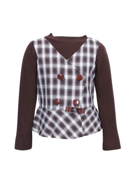 

CUTECUMBER Girls Brown & White Checked Sweater
