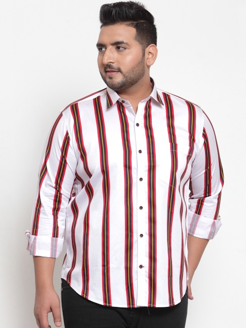 

plusS Men White Regular Fit Striped Casual Shirt