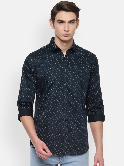 

V Dot Men Navy Blue Slim Fit Printed Casual Shirt