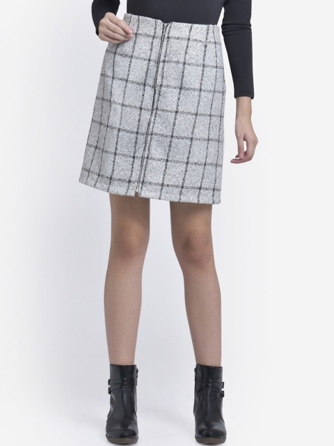 

Martini Women Grey & Black Checked High-Rise Wool Slim-Fit Mini A-Line Skirt