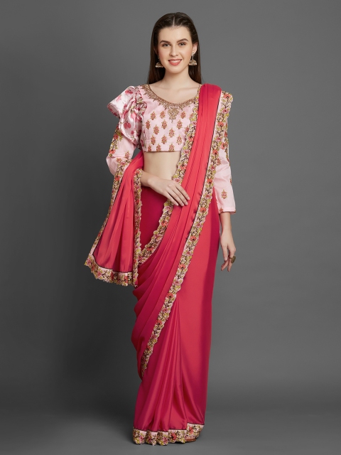 

Mitera Pink Embroidered Poly Georgette Saree