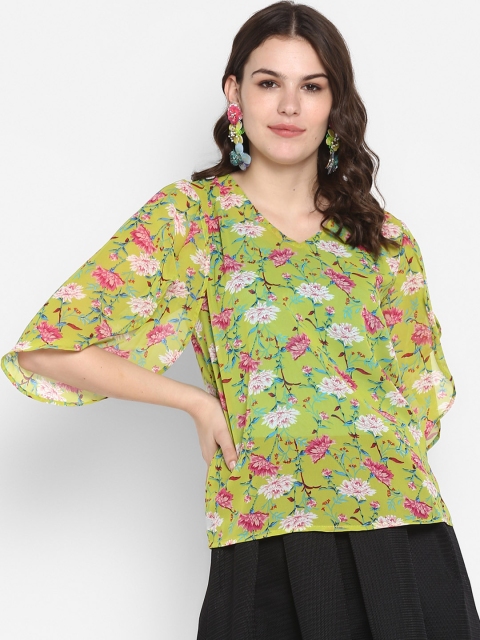 MsFQ Women Green Printed Top with Ruffle Detail