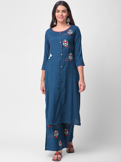 

aayusika Women Blue Solid Kurta with Palazzos