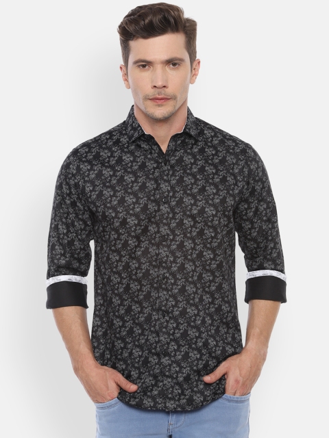 

V Dot Men Black Slim Fit Printed Casual Shirt