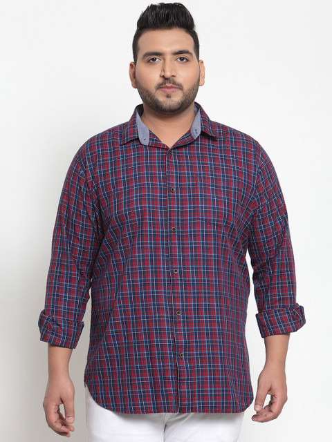 

plusS Men Red & Blue Regular Fit Checked Casual Shirt