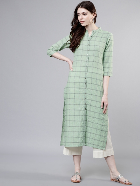 

Vishudh Women Green Checked Straight Kurta