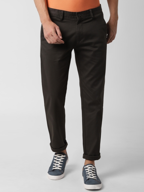 Peter England Casuals Men Brown Slim Fit Self Design Regular Trousers