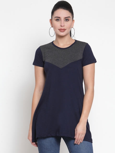 

Kalt Navy Blue & Grey Colourblocked Tunic