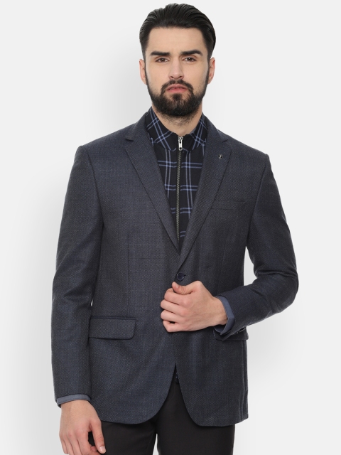 

Van Heusen Men Navy Blue Self-Design Single-Breasted Slim-Fit Formal Blazer