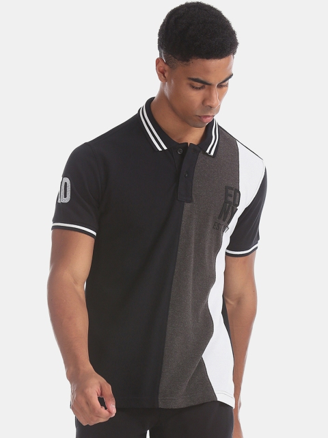 

Ed Hardy Men Black White Colourblocked Polo Collar Pure Cotton T-shirt