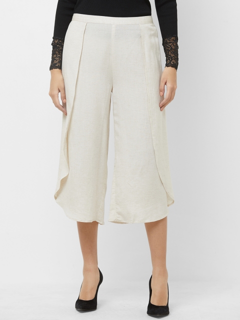 

109F Women Beige Regular Fit Solid Regular Cropped Trousers