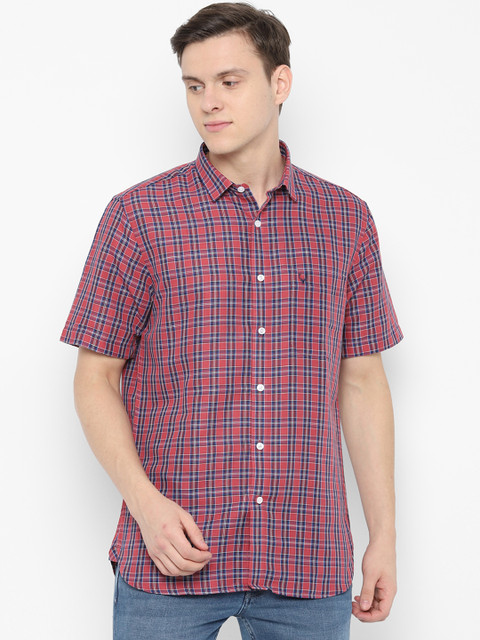 

Allen Solly Men Pink & Blue Slim Fit Checked Casual Shirt