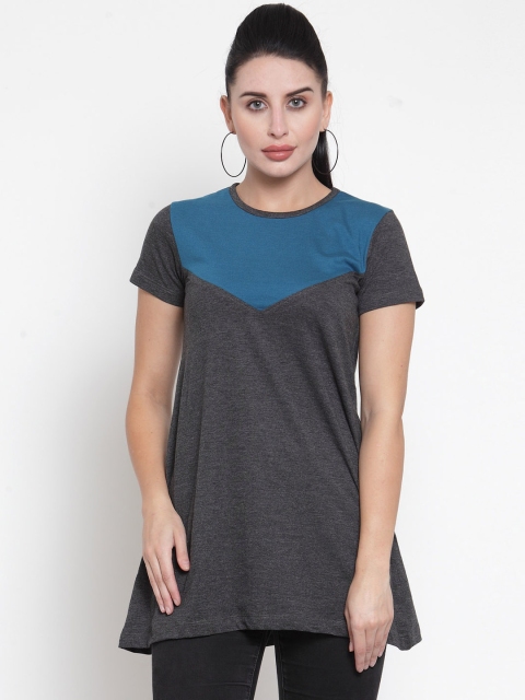 

Kalt Charcoal Grey & Blue Colourblocked Tunic