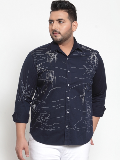 

plusS Men Navy Blue Regular Fit Printed Casual Shirt