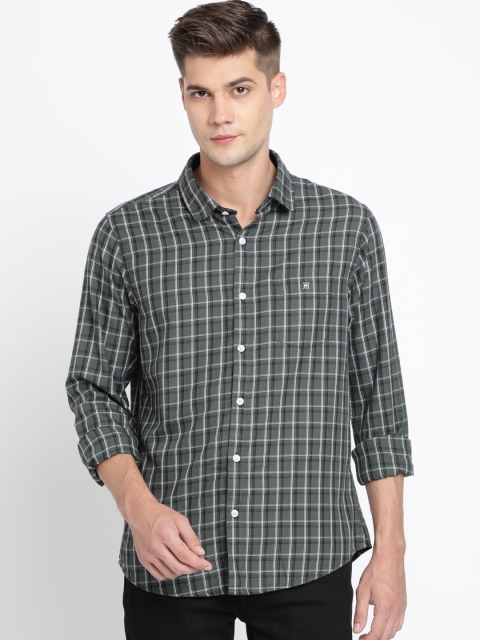 

TED HARBOR Men Green & Black Slim Fit Checked Casual Shirt