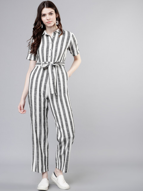 

Tokyo Talkies Women Cream-Coloured & Black Solid Basic Jumpsuit