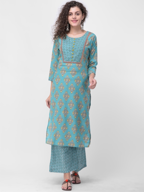 

aayusika Women Teal Blue Printed Kurta with Palazzos