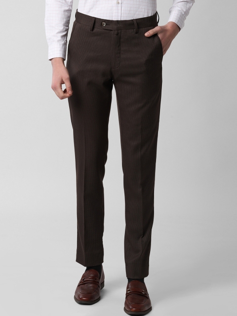 Peter England Men Brown Slim Fit Self Design Formal Trousers